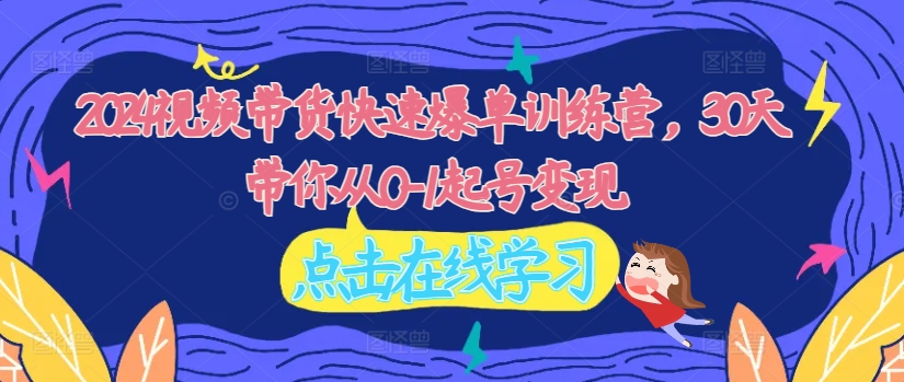 2024视频带货快速爆单训练营，30天带你从0-1起号变现-翻身站