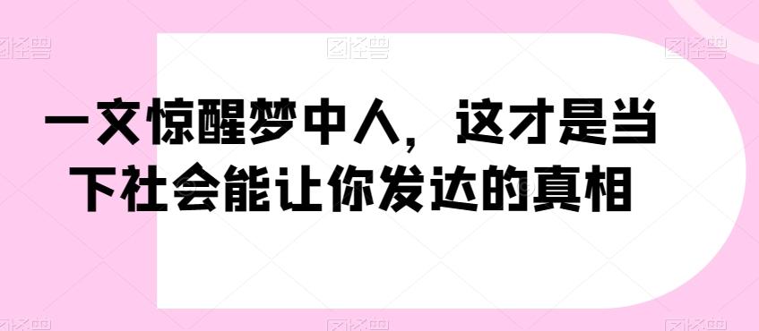 一文惊醒梦中人，这才是当下社会能让你发达的真相【公众号付费文章】-翻身站