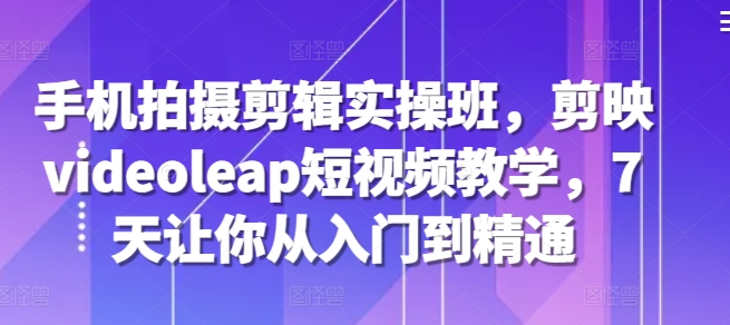 手机拍摄剪辑实操班，剪映videoleap短视频教学，7天让你从入门到精通-翻身站
