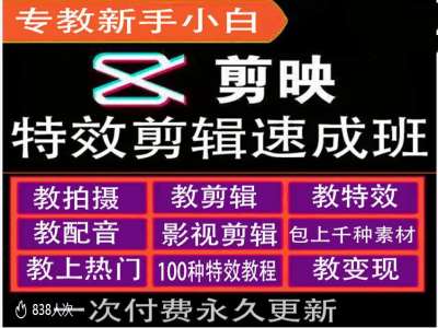 剪映特效教程和运营变现教程，特效剪辑速成班，专教新手小白-翻身站