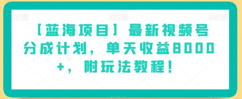 【蓝海项目】最新视频号分成计划，单天收益8000+，附玩法教程！-翻身站