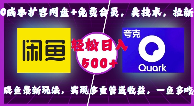 0成本扩容网盘+免费会员，卖技术，拉新，咸鱼最新玩法，实现多重管道收益，一鱼多吃，轻松日入500+-翻身站