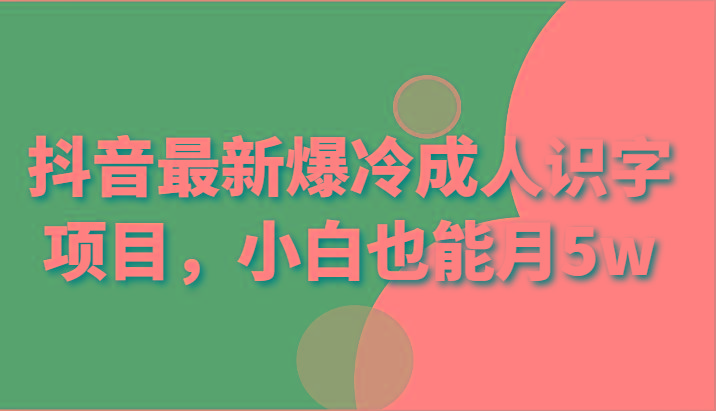 抖音最新爆冷成人识字项目，小白也能月5w-翻身站