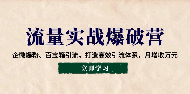 流量实战爆破营：企微爆粉、百宝箱引流，打造高效引流体系，月增收万元-翻身站