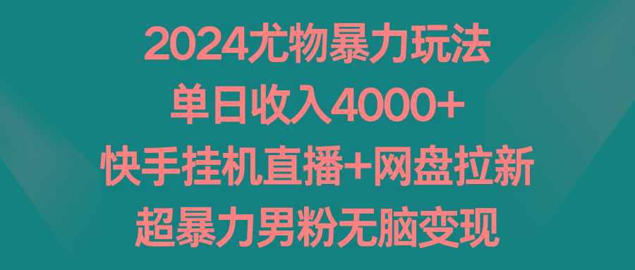2024尤物暴力玩法 单日收入4000+快手挂机直播+网盘拉新 超暴力男粉无脑变现-翻身站