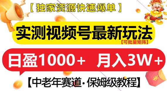实测视频号最新玩法，中老年赛道，独家资源，月入过W+【揭秘】-翻身站
