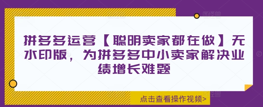 拼多多运营【聪明卖家都在做】无水印版，为拼多多中小卖家解决业绩增长难题-翻身站
