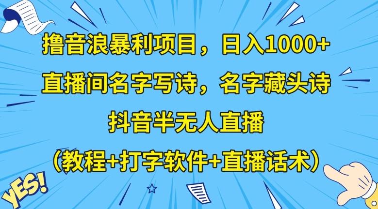 撸音浪暴利项目，日入1000+，直播间名字写诗，名字藏头诗，抖音半无人直播（教程+打字软件+直播话术）【揭秘】-翻身站