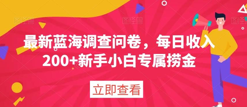 最新蓝海调查问卷，每日收入200+新手小白专属捞金-翻身站