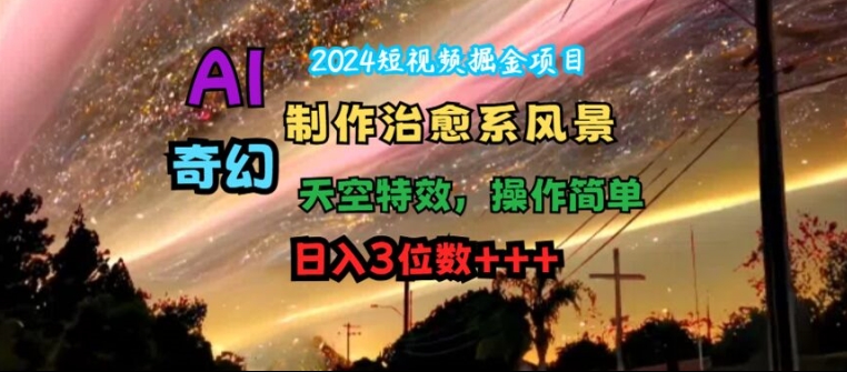 2024短视频掘金项目，AI制作治愈系风景，奇幻天空特效，操作简单，日入3位数【揭秘】-翻身站