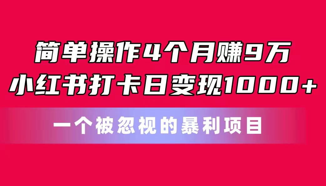 简单操作4个月赚9万！小红书打卡日变现1000+！一个被忽视的暴力项目-翻身站