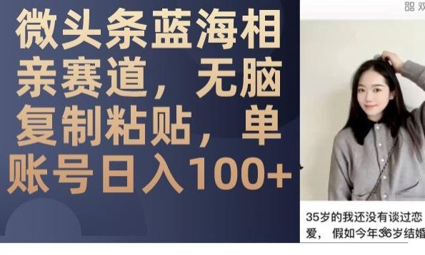 微头条蓝海相亲赛道，无脑复制粘贴，单账号日入100+-翻身站