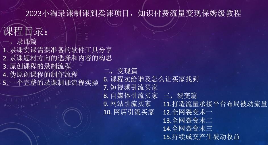 2023小淘录课制课到卖课项目，知识付费流量变现保姆级教程-翻身站