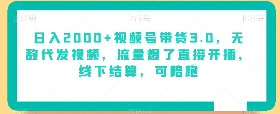 日入2000+视频号带货3.0，无敌代发视频，流量爆了直接开播，线下结算，可陪跑-翻身站