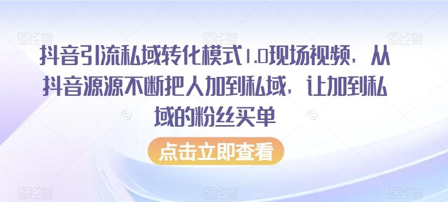 抖音引流私域转化模式1.0现场视频，从抖音源源不断把人加到私域，让加到私域的粉丝买单-翻身站