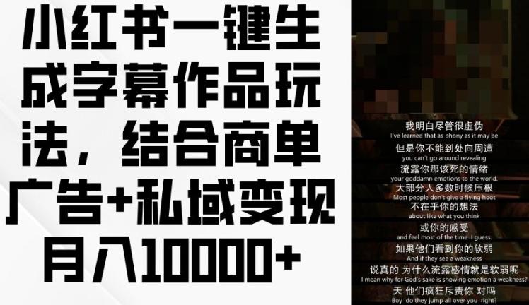 小红书一键生成字幕作品玩法，结合商单广告+私域变现月入1w+【揭秘】-翻身站