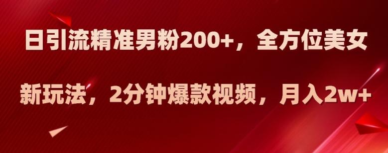 日引流精准男粉200+，全方位美女新玩法，2分钟爆款视频，月入2w+【揭秘】-翻身站