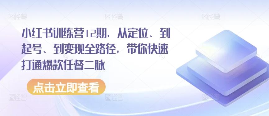 小红书训练营12期，从定位、到起号、到变现全路径，带你快速打通爆款任督二脉-翻身站