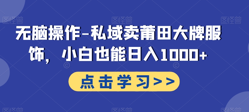 无脑操作-私域卖莆田大牌服饰，小白也能日入1000+-翻身站