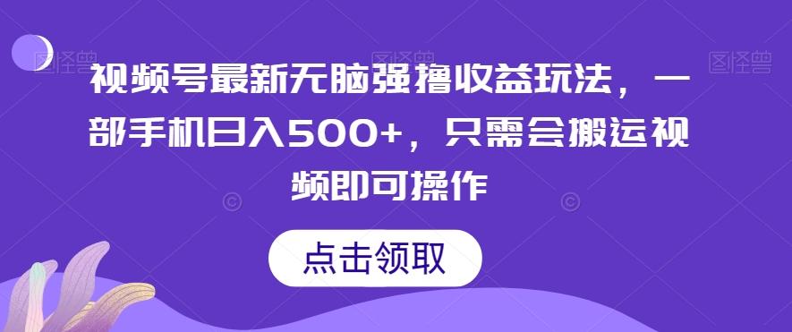 视频号最新无脑强撸收益玩法，一部手机日入500+，只需会搬运视频即可操作-翻身站