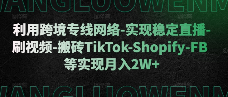 利用跨境专线网络-实现稳定直播-刷视频-搬砖TikTok-Shopify-FB等实现月入2W+【揭秘】-翻身站