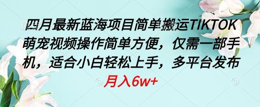 四月最新蓝海项目，简单搬运TIKTOK萌宠视频，操作简单方便，仅需一部手机【揭秘】-翻身站