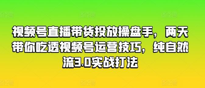 视频号直播带货投放操盘手，两天带你吃透视频号运营技巧，纯自然流3.0实战打法-翻身站