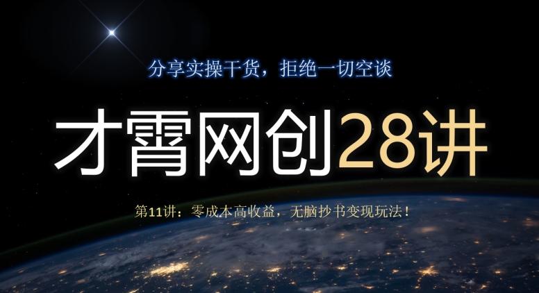 才霄网创28讲第11讲：零成本高收益，无脑抄书变现玩法！-翻身站