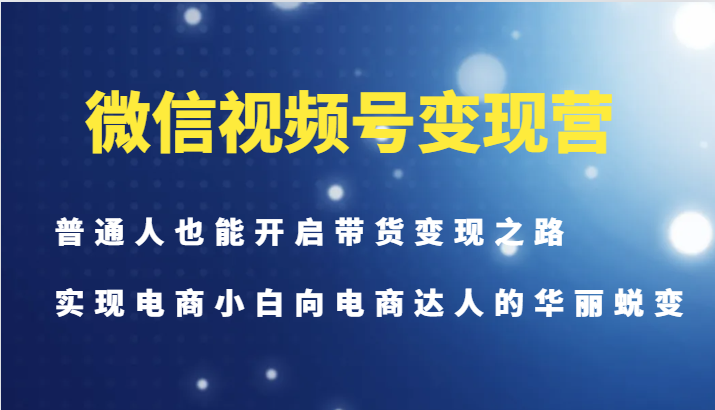 微信视频号变现营-普通人也能开启带货变现之路，实现电商小白向电商达人的华丽蜕变-翻身站