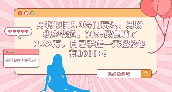 男粉项目5.0冷门玩法，男粉私密赛道，30天最高赚了2.32万，自己手搓一天轻松也有1000+【揭秘】-翻身站