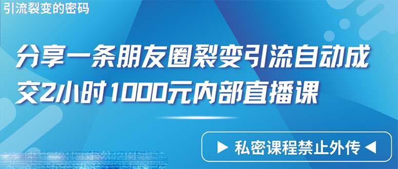 (9850期)仅靠分享一条朋友圈裂变引流自动成交2小时1000内部直播课程-翻身站