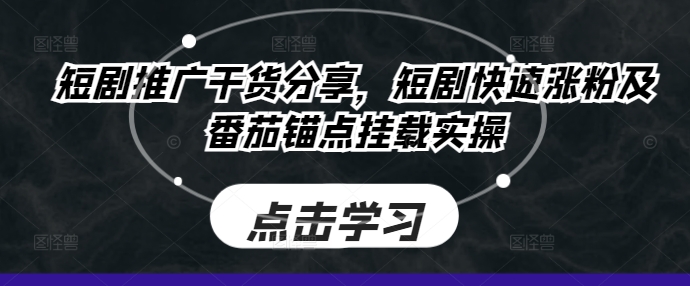 短剧推广干货分享，短剧快速涨粉及番茄锚点挂载实操-翻身站