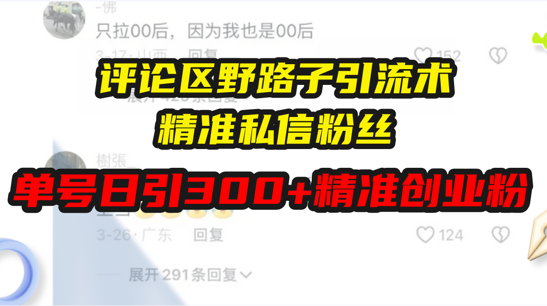 评论区野路子引流术，精准私信粉丝，单号日引流300+精准创业粉-翻身站
