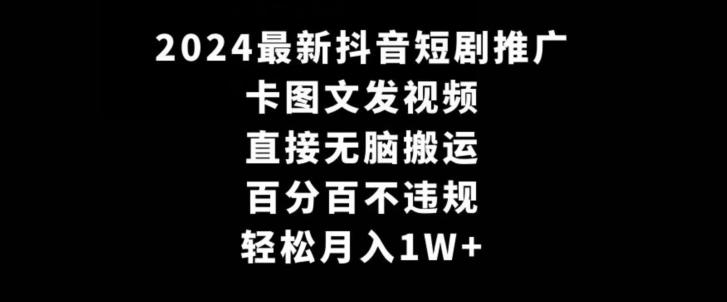 2024最新抖音短剧推广，卡图文发视频，直接无脑搬，百分百不违规，轻松月入1W+【揭秘】-翻身站