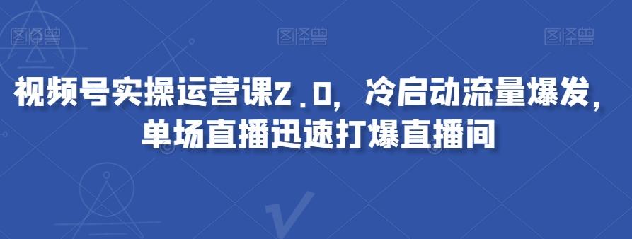 视频号实操运营课2.0，冷启动流量爆发，单场直播迅速打爆直播间-翻身站