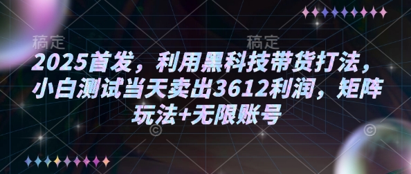 2025首发，利用黑科技带货打法，小白测试当天卖出3612利润，矩阵玩法+无限账号【揭秘】-翻身站
