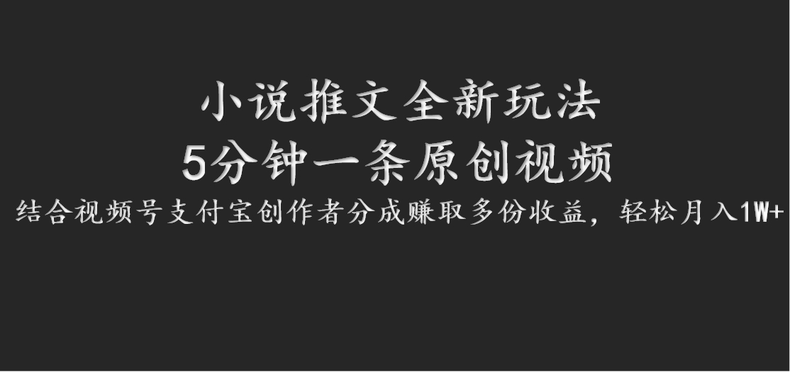 小说推文全新玩法，5分钟一条原创视频，结合视频号支付宝创作者分成赚取多份收益-翻身站