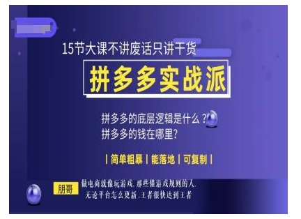 朋哥电商(拼多多实战派)，15节大课不讲废话只讲干货，简单粗暴 能落地 可复制-翻身站