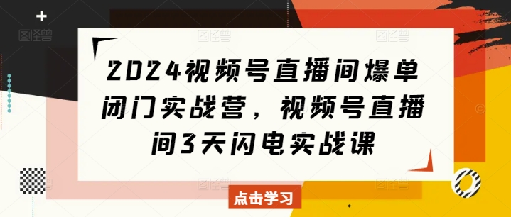 2024视频号直播间爆单闭门实战营，视频号直播间3天闪电实战课-翻身站