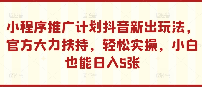 小程序推广计划抖音新出玩法，官方大力扶持，轻松实操，小白也能日入5张【揭秘】-翻身站
