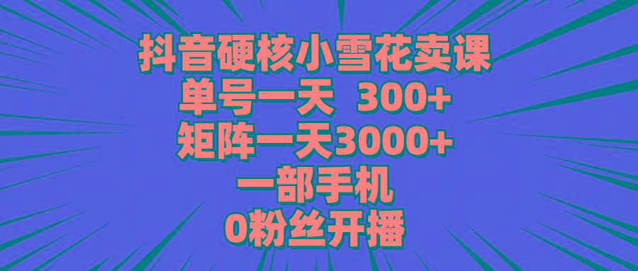 (9551期)抖音硬核小雪花卖课，单号一天300+，矩阵一天3000+，一部手机0粉丝开播-翻身站